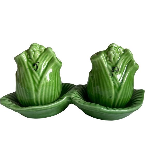 Vintage Green Fennel 1970’s Salt and Pepper Shakers - Picture 1 of 3